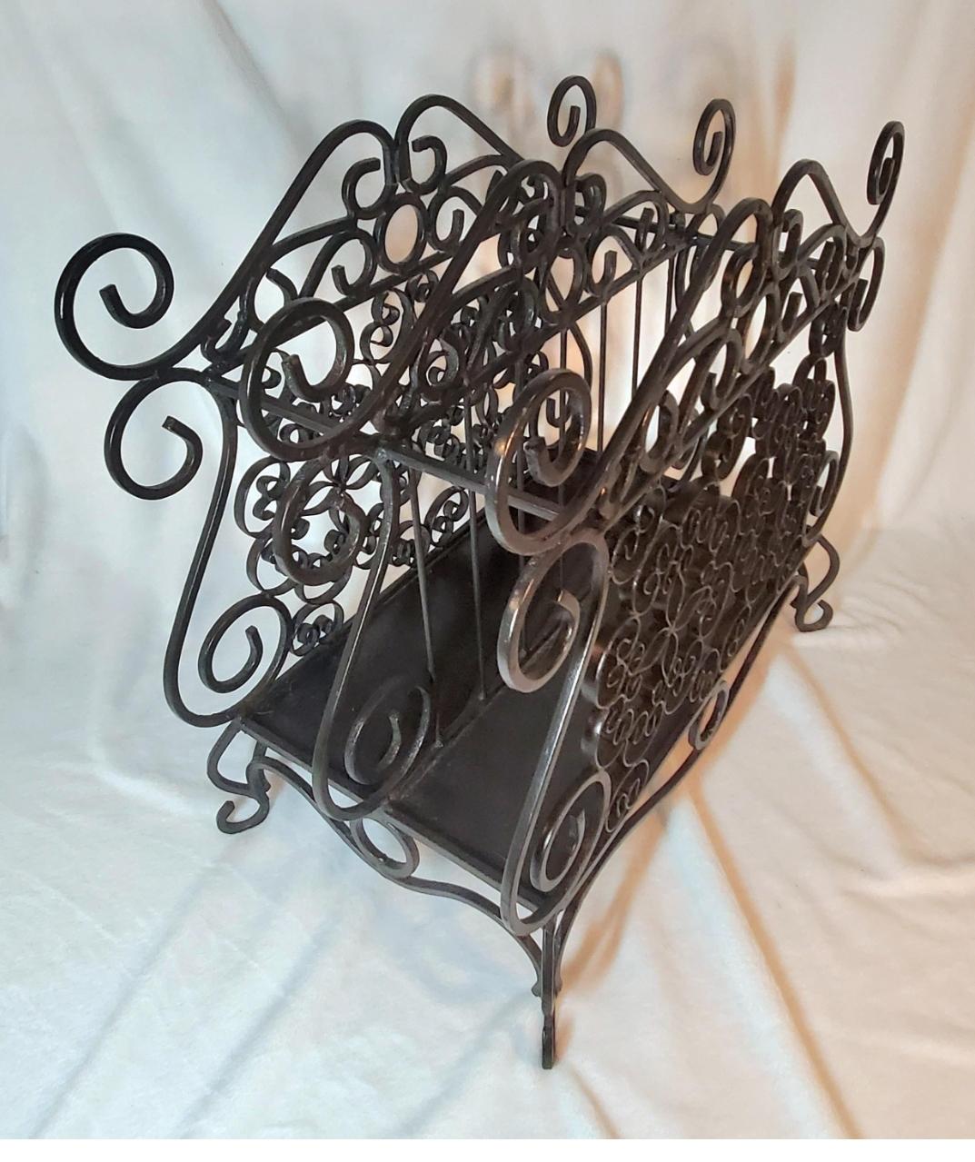 Vintage Twisted Wrought Iron Magazine Rack For Sale 2