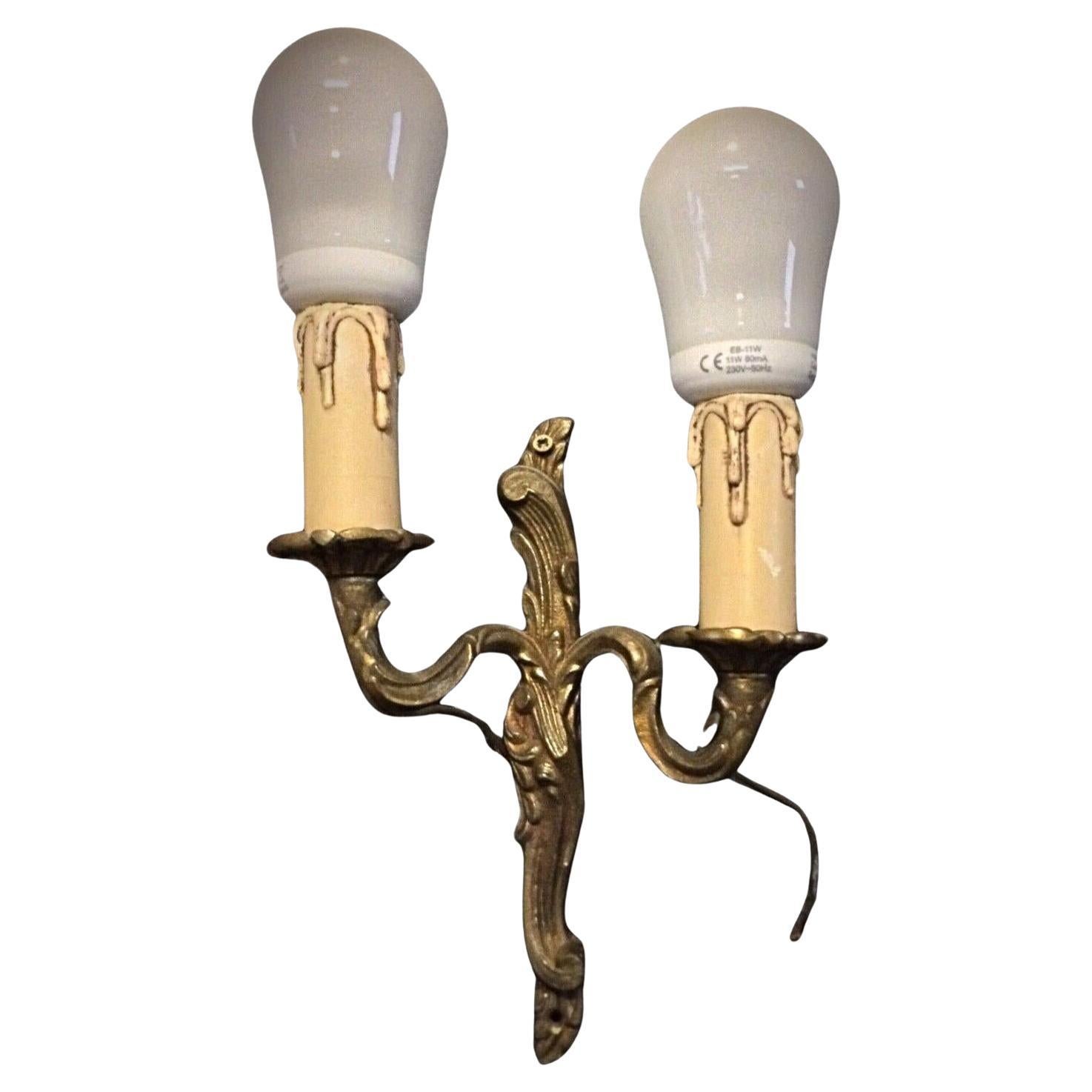 Vintage Two-Arm Brass Wall Sconce – 1940s Decorative Design - 2Y62