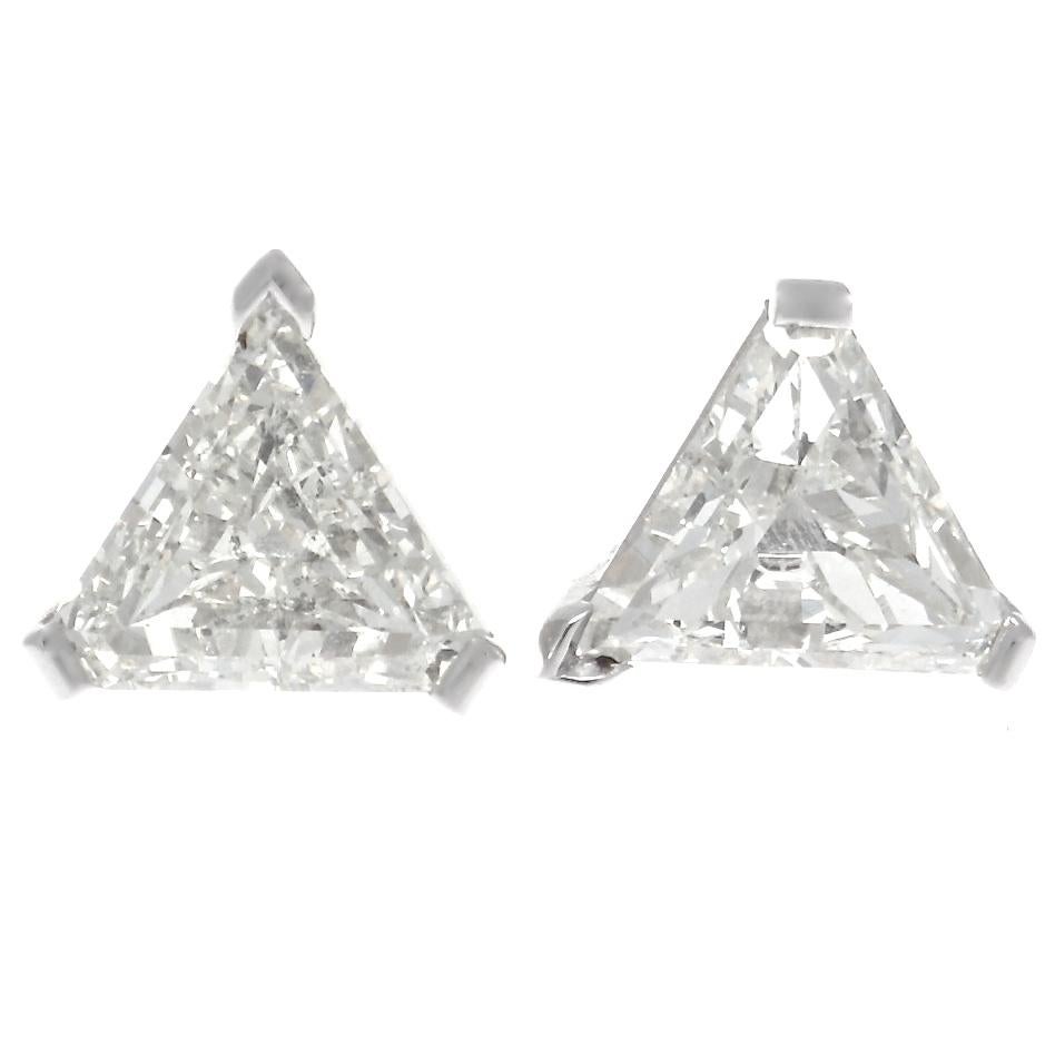 Trillion Cut Vintage Two Carat Diamond Stud Earrings