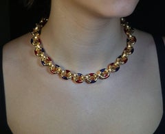 Vintage Two Color Enamel Gold Chain Necklace