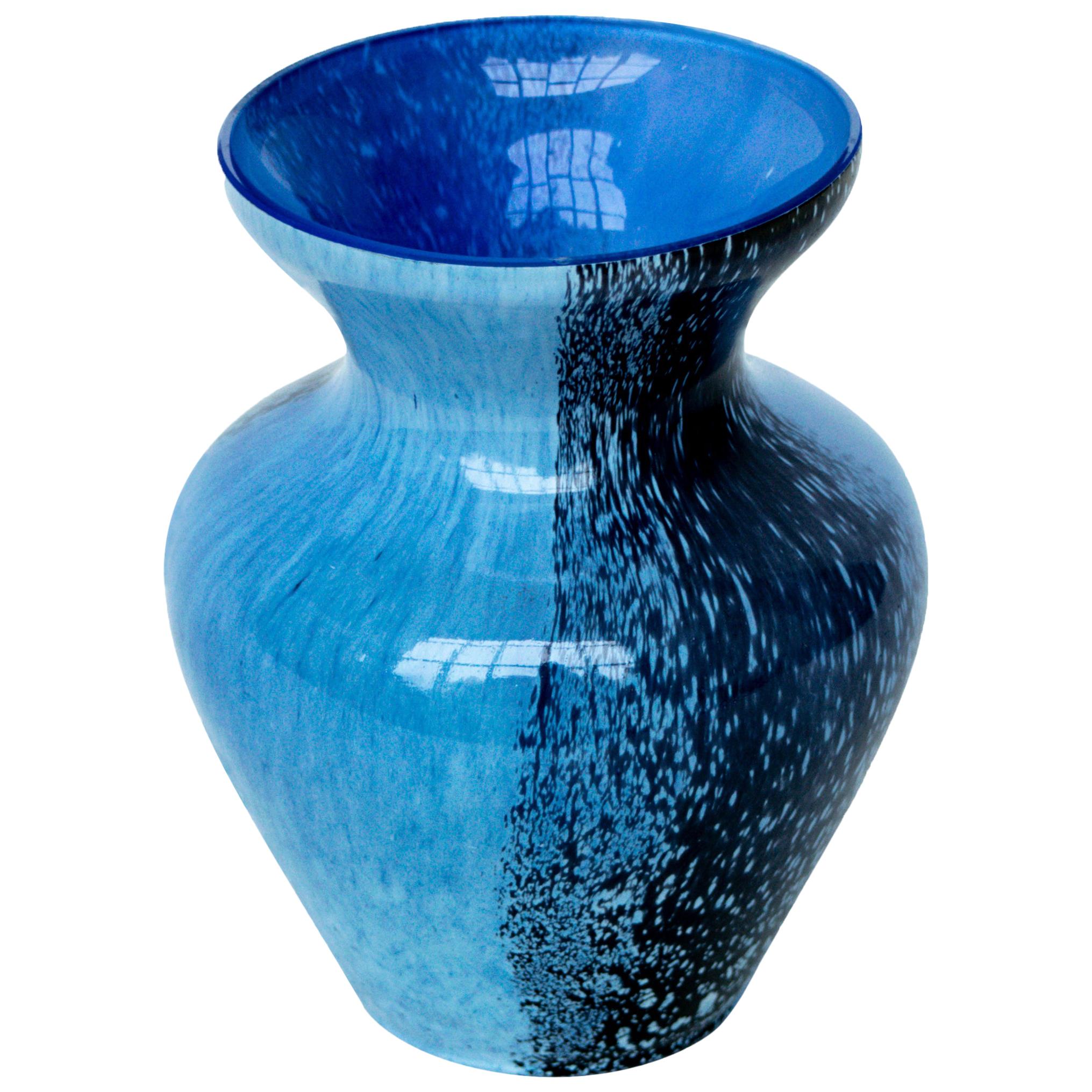 Vintage Two-Colored Vase in Blue Glass, Sweden, 1970s For Sale