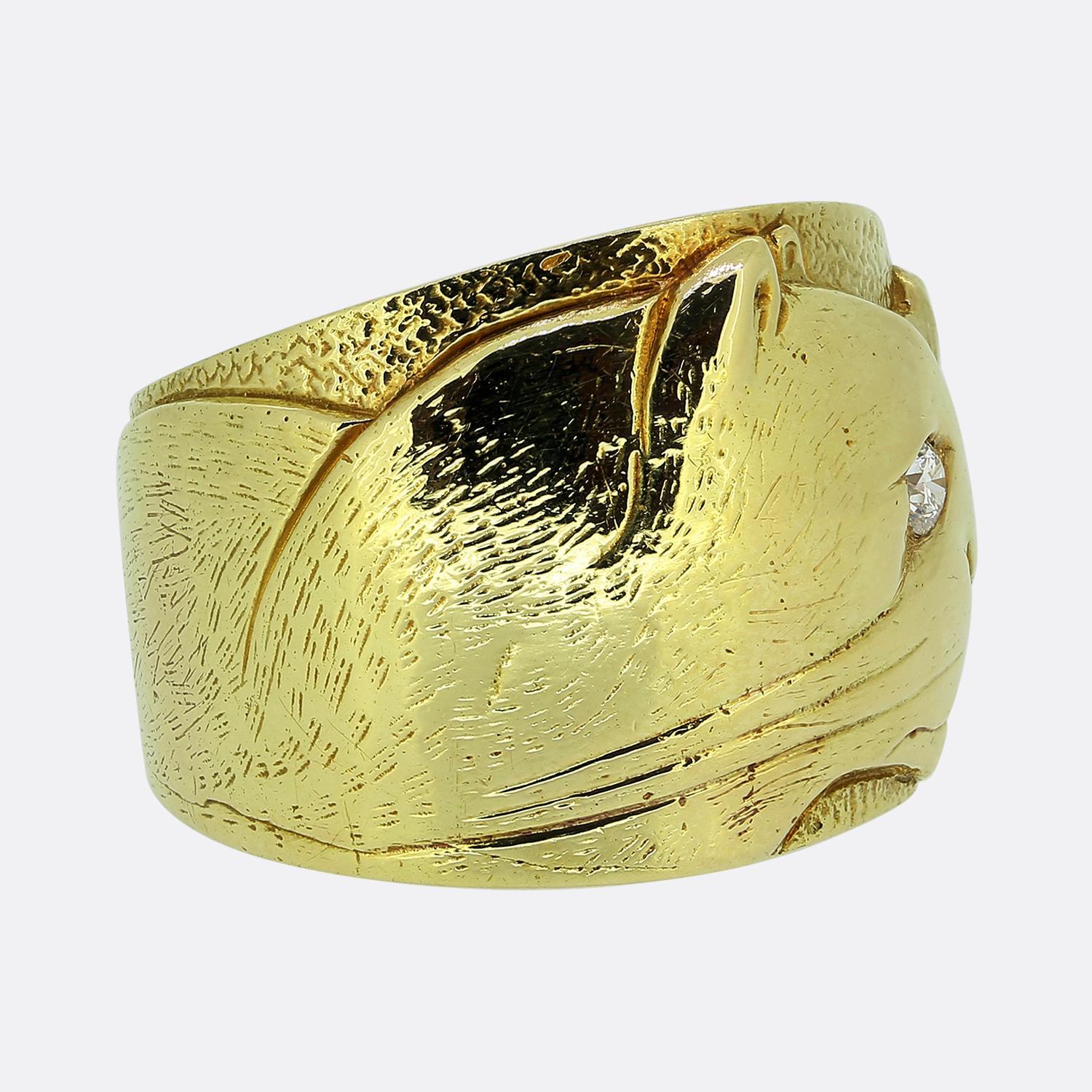 Taglio brillante Anello con doppia pantera a due diamanti vintage in vendita