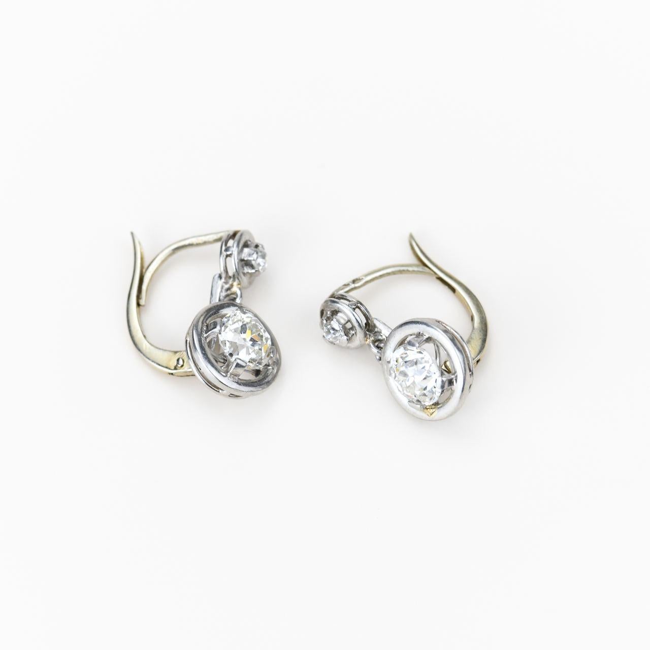 Art Deco Vintage Two Diamonds Drop Stud Earrings For Sale