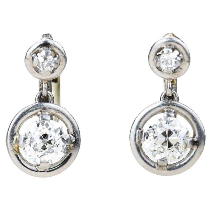 Vintage Two Diamonds Drop Stud Earrings For Sale