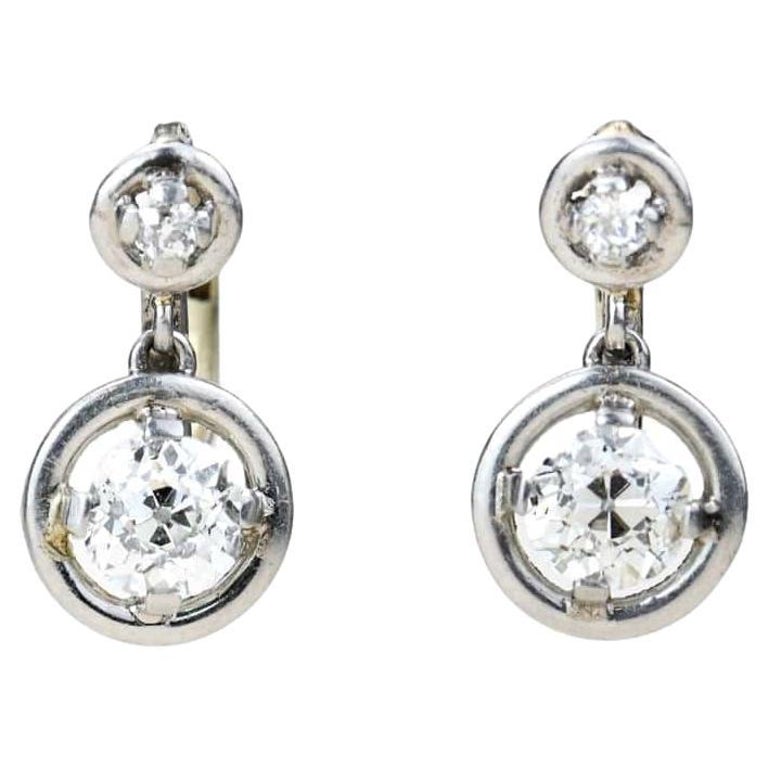 Vintage Two Diamonds Drop Stud Earrings For Sale at 1stDibs