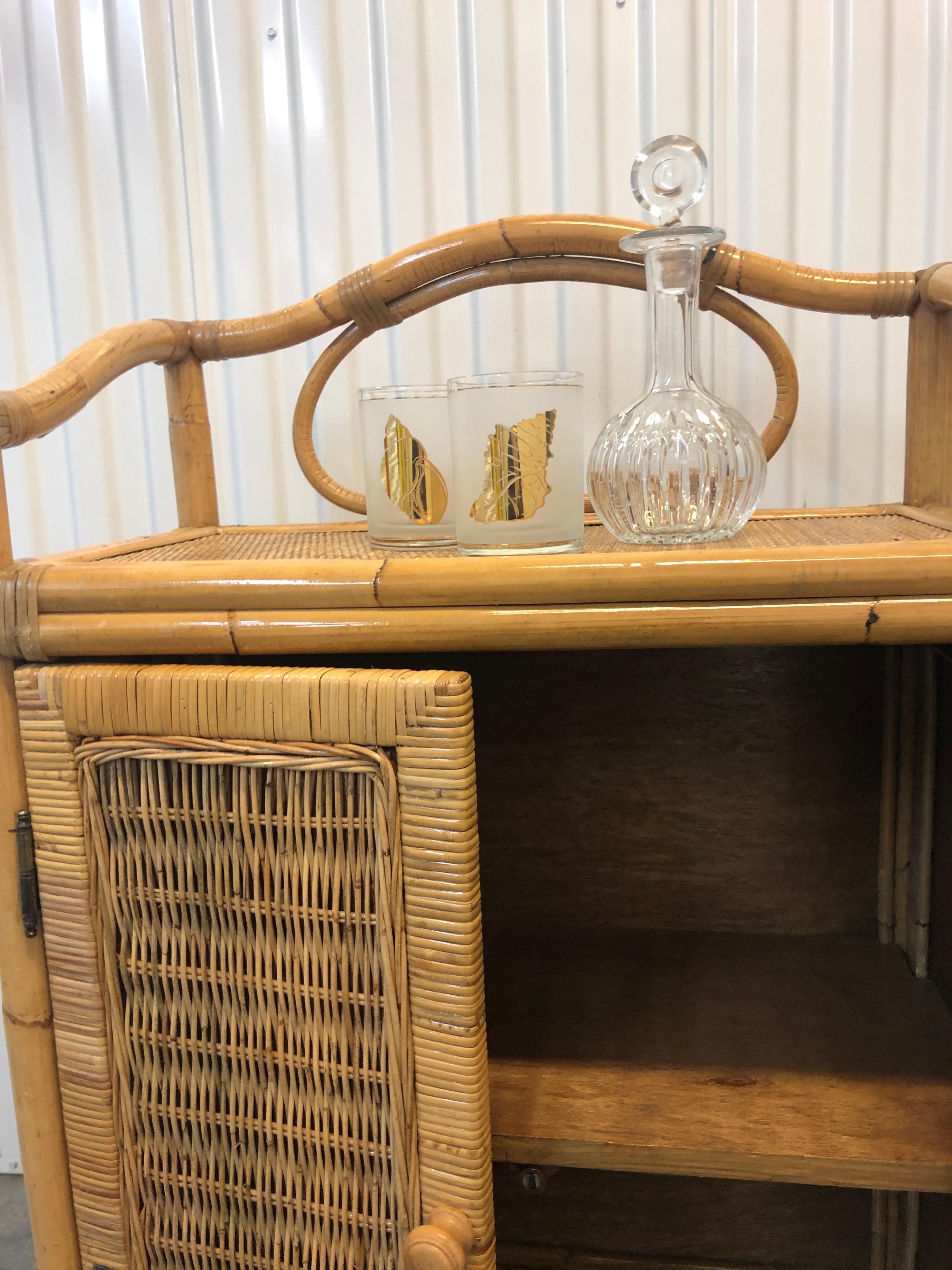 Vintage Two-Door Bamboo and Rattan Bar Cabinet 1
