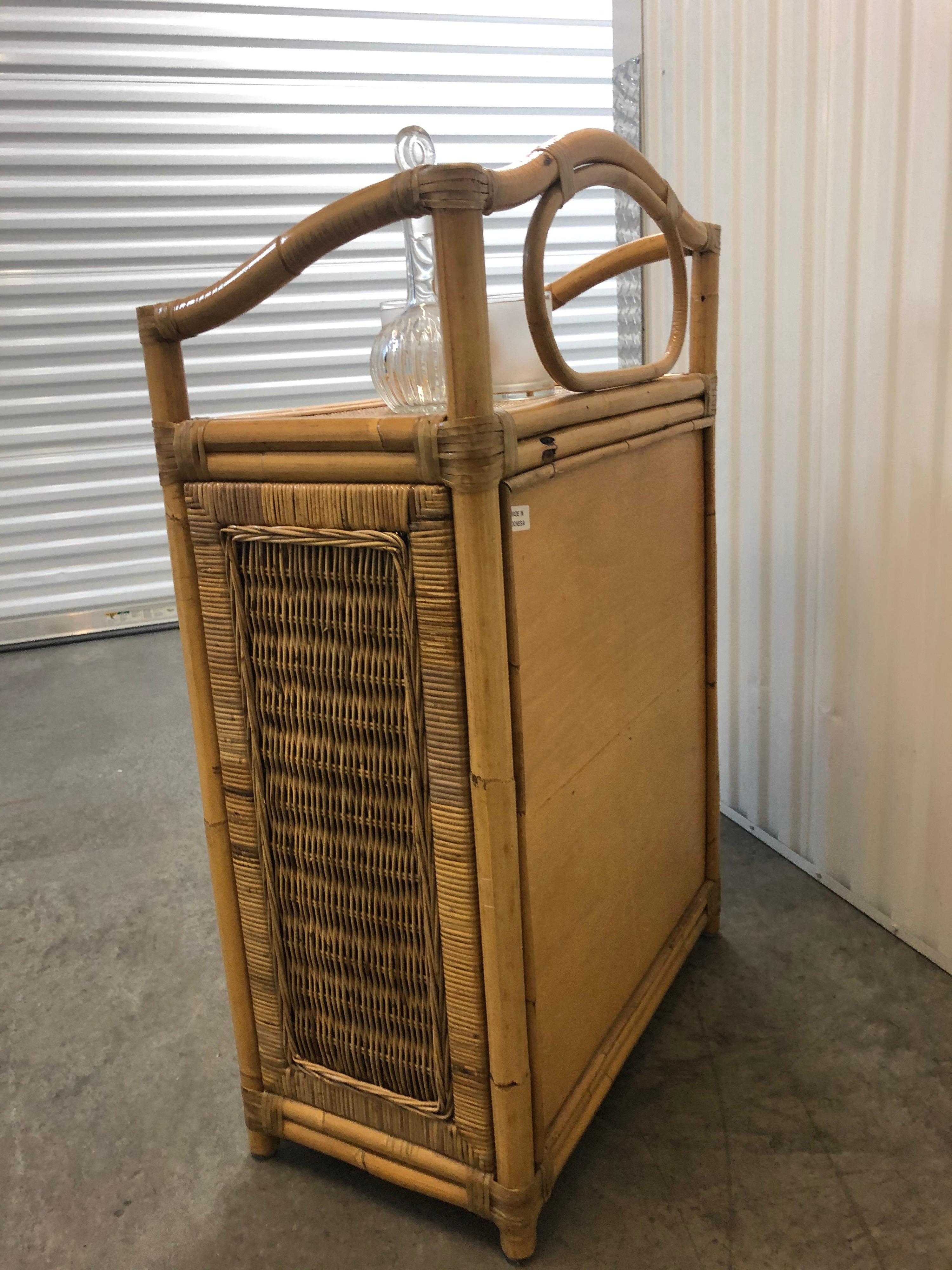 Vintage Two-Door Bamboo and Rattan Bar Cabinet 2