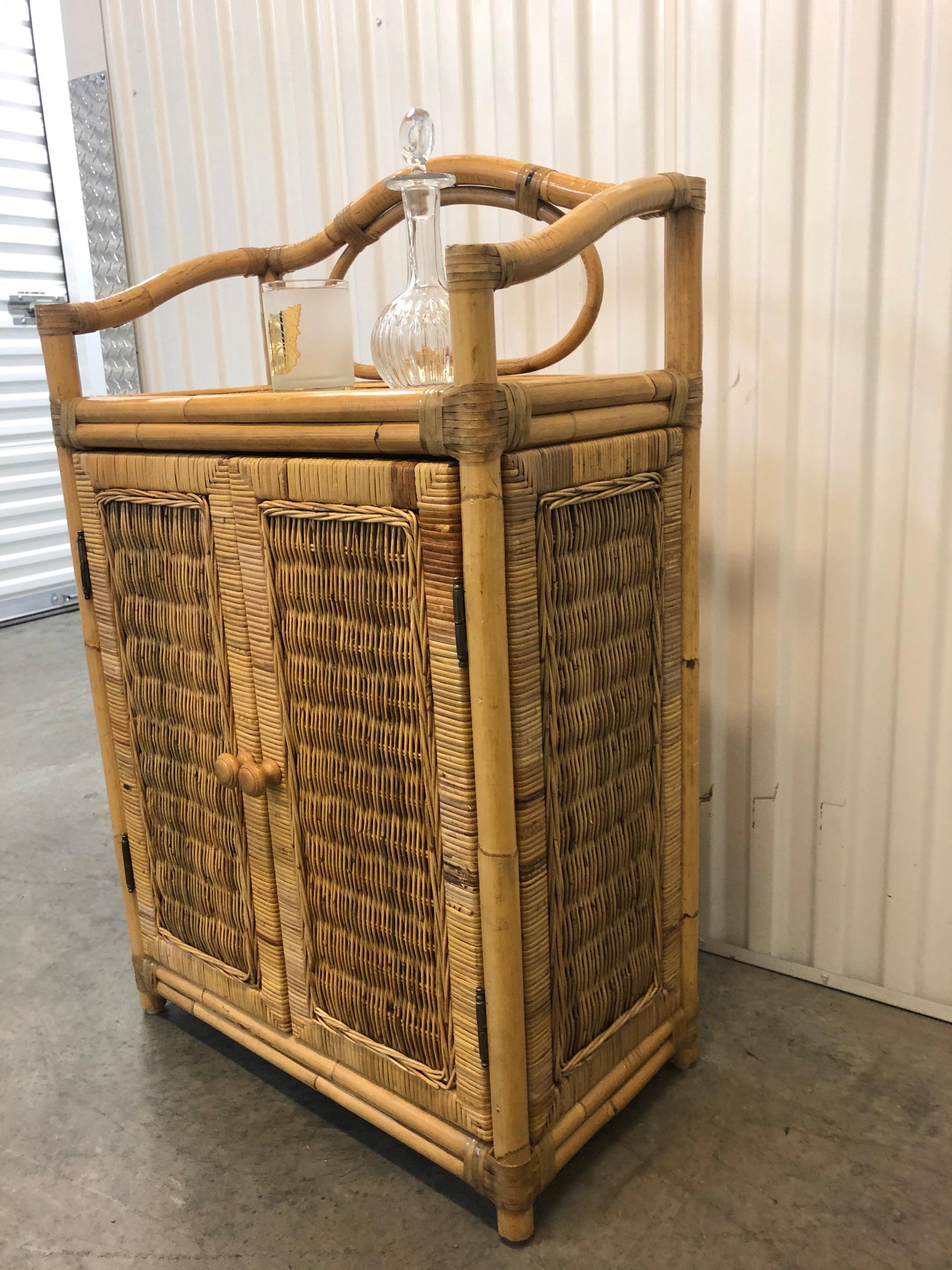 Indonesian Vintage Two-Door Bamboo and Rattan Bar Cabinet