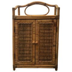 Vintage Two-Door Bamboo and Rattan Bar Cabinet