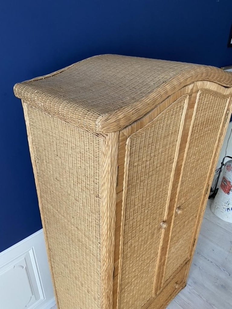 Vintage Two Door Rattan with Shelves and Hanger, France 1960 at