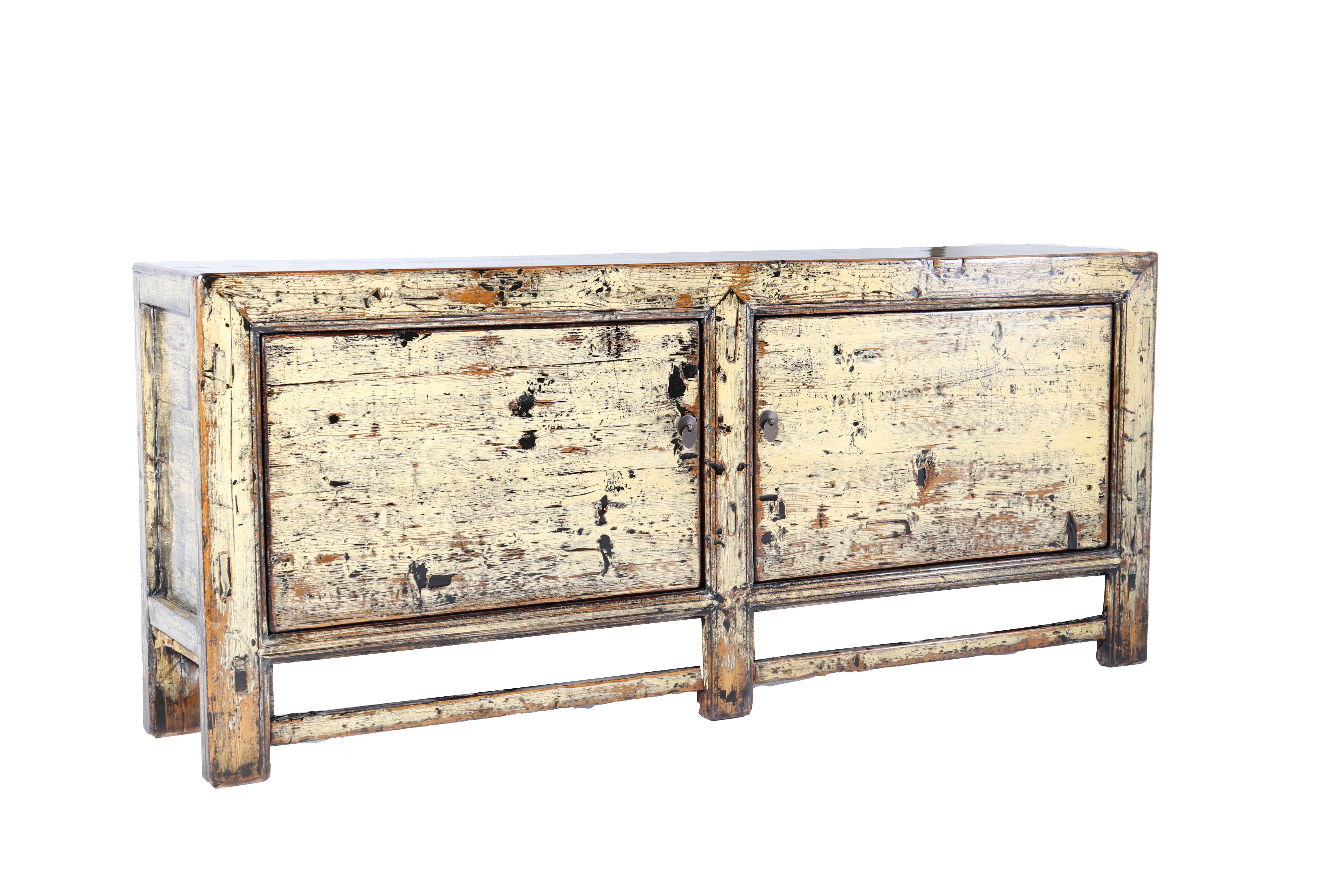Organic Modern Vintage Two-Door Server in Original Paint Patina with Lacquer over Glaze
