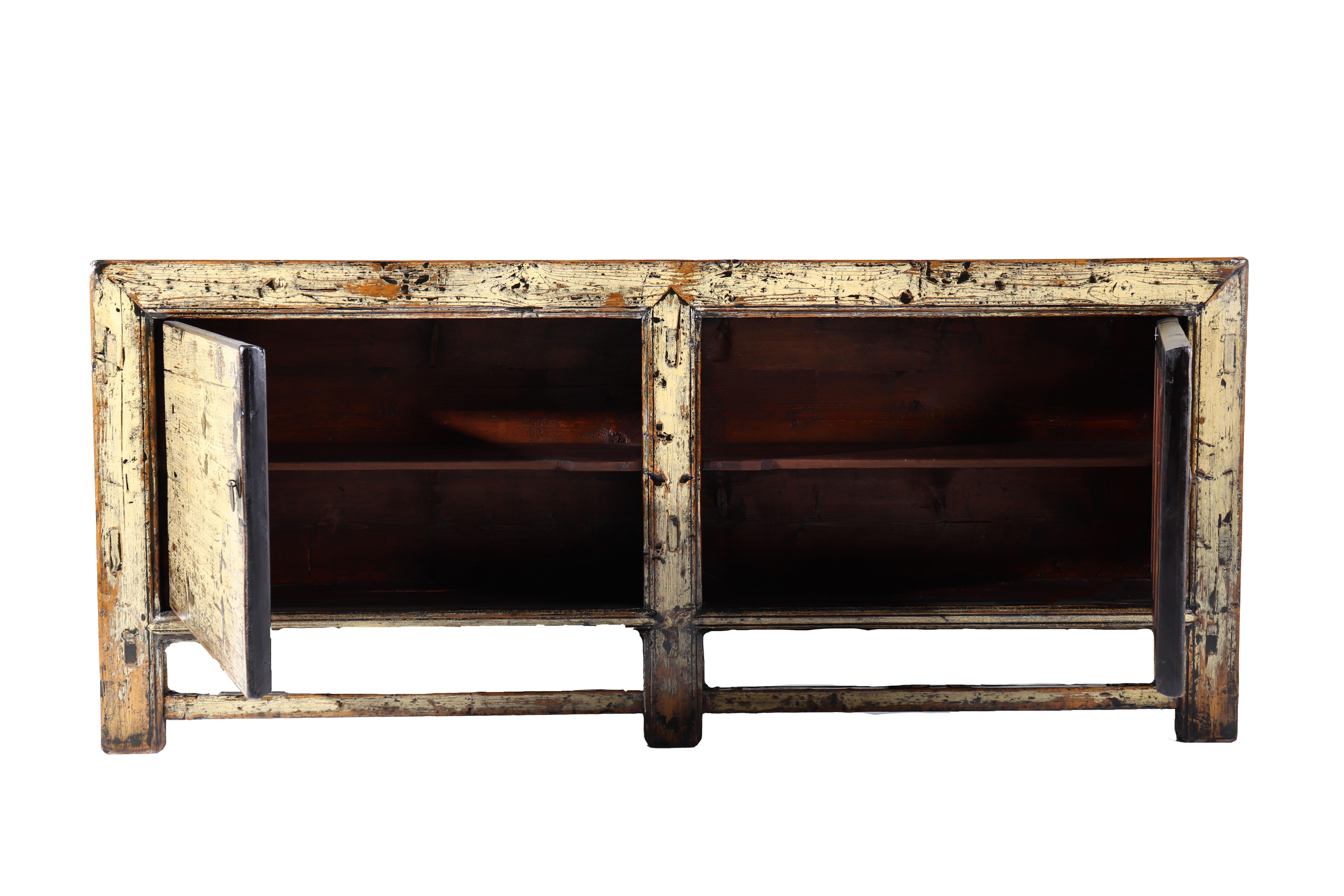 European Vintage Two-Door Server in Original Paint Patina with Lacquer over Glaze