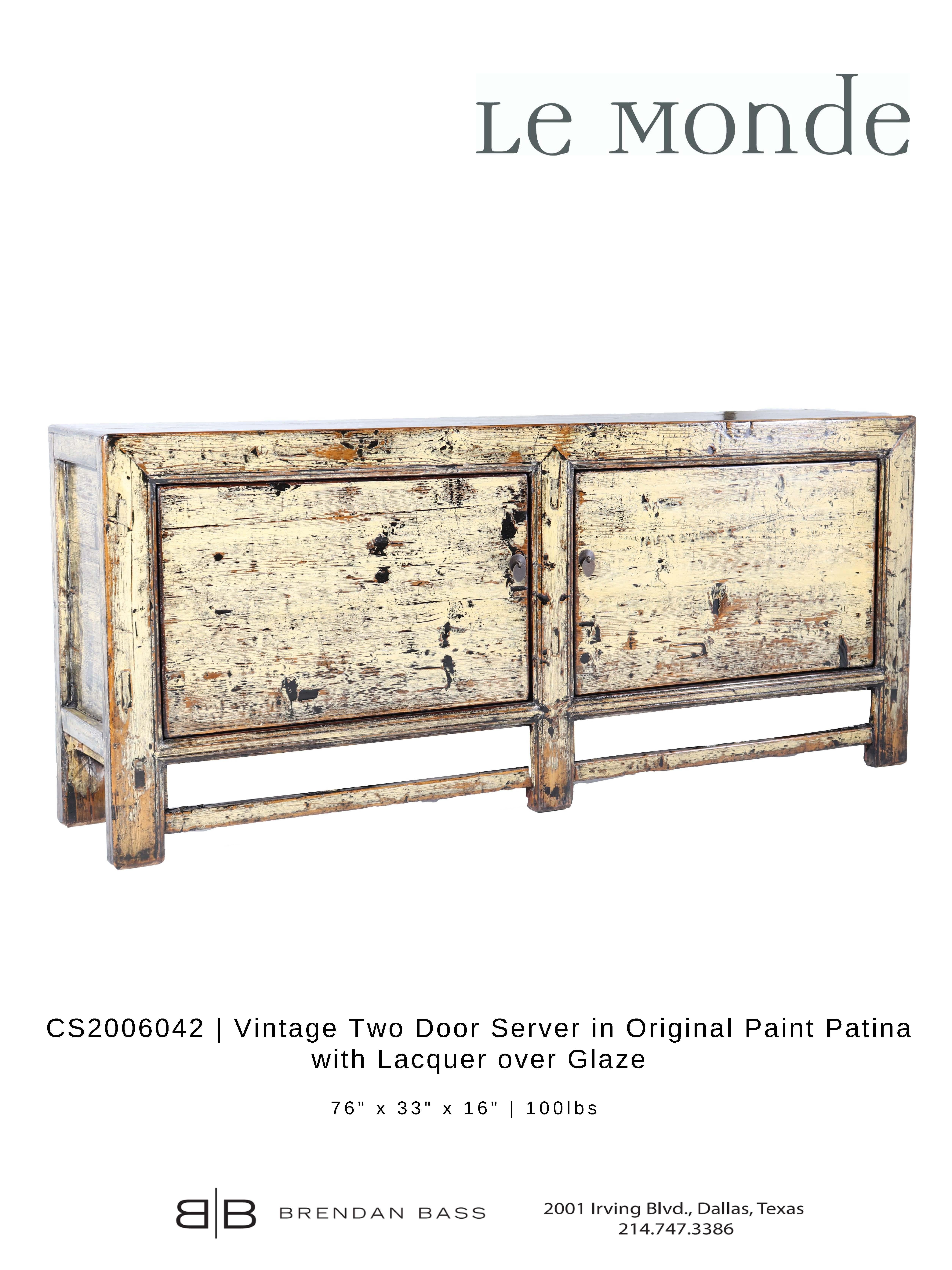 Vintage Two-Door Server in Original Paint Patina with Lacquer over Glaze In Good Condition In Dallas, TX