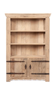Vintage two-door stripped solid oak bookcase by Piet Rombouts & Sons, 1960s