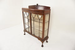 Vintage Two Door Walnut China Cabinet, Display Cabinet, Scotland 1930, H1009