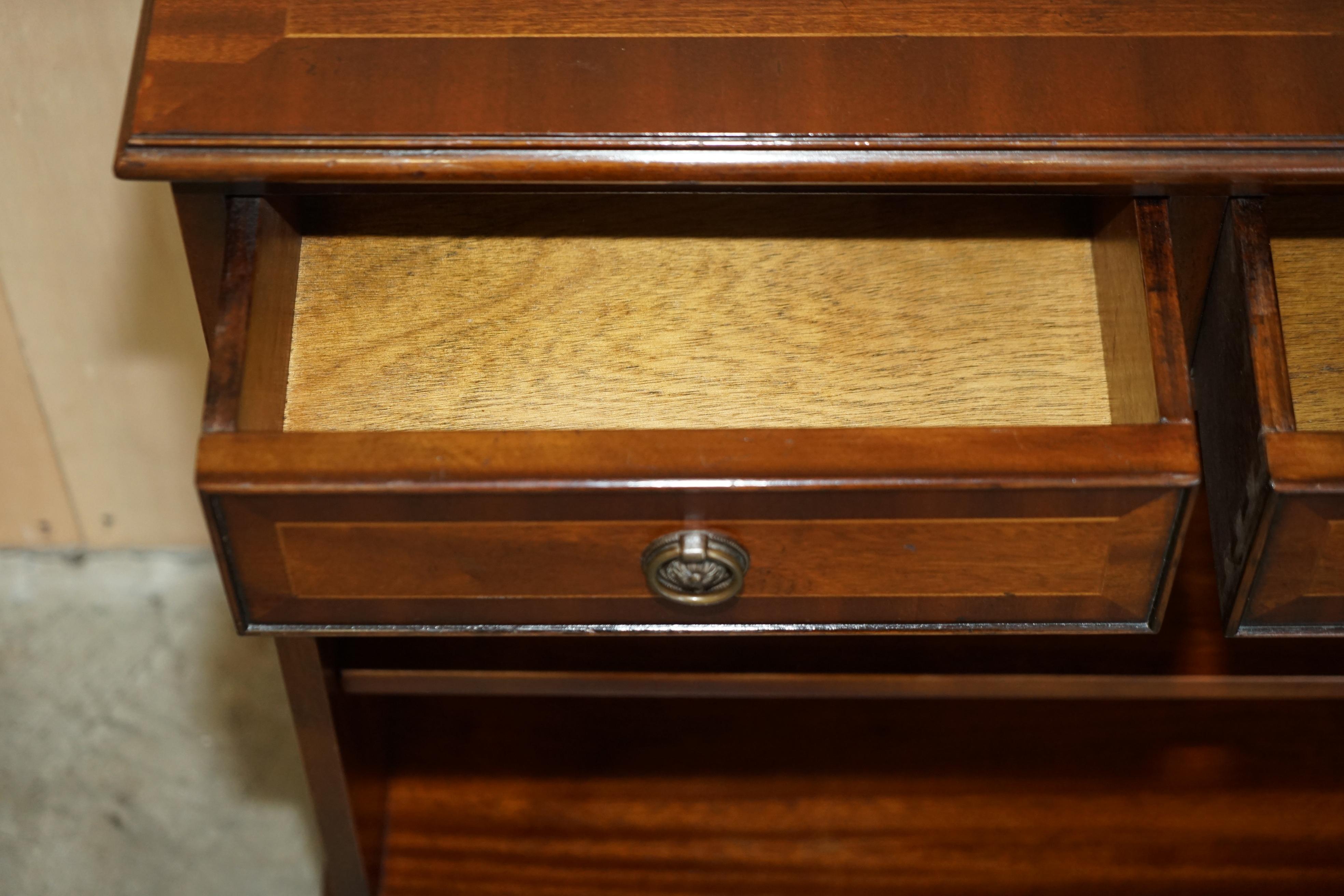 Vintage Two Drawer Bevan Funnell Flamed Hardwood Dwarf Open Library Bookcase For Sale 11