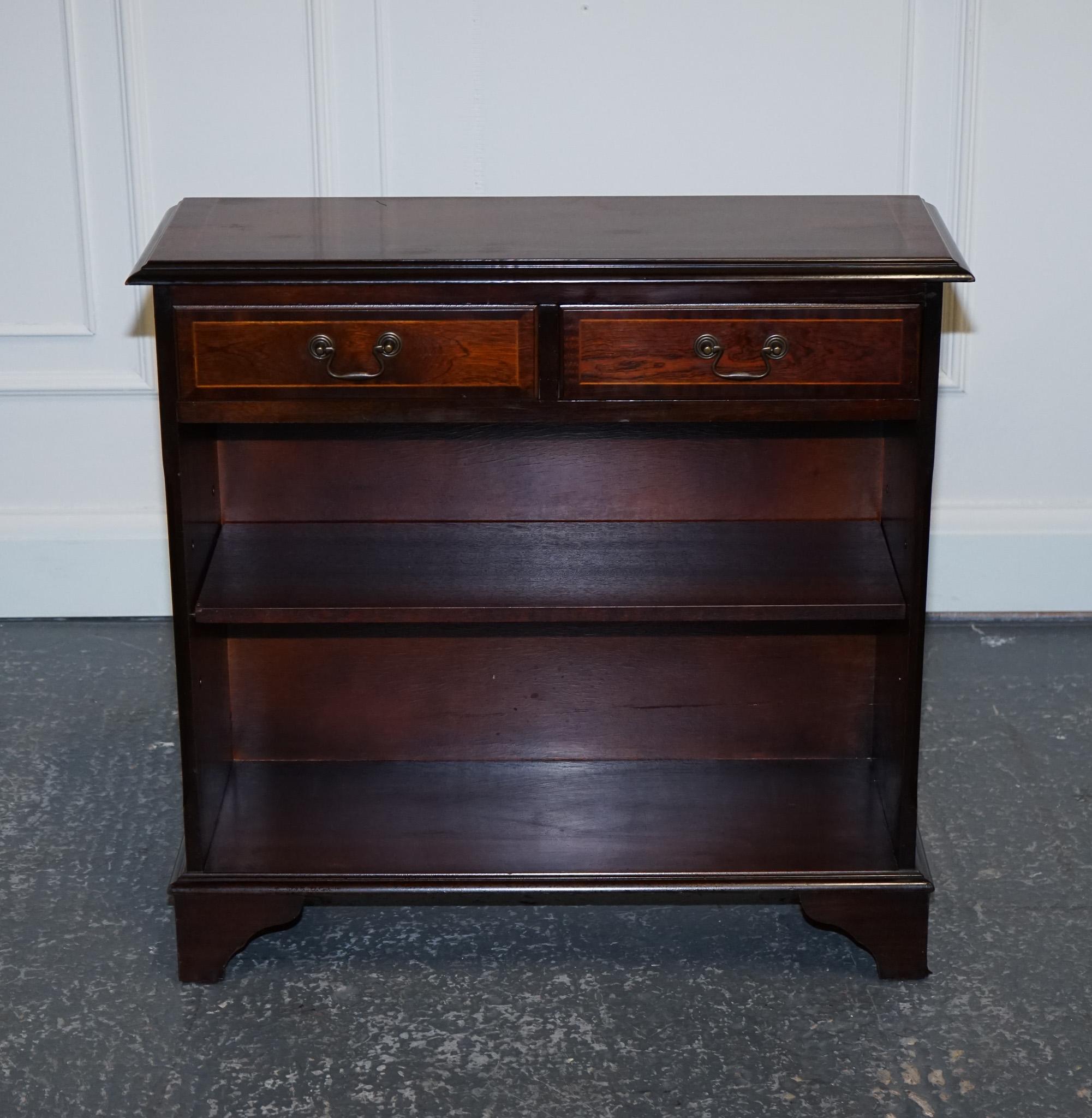 Hand-Crafted Vintage Two Drawer Dwarf Library Bookcase Sideboard Drawers For Sale