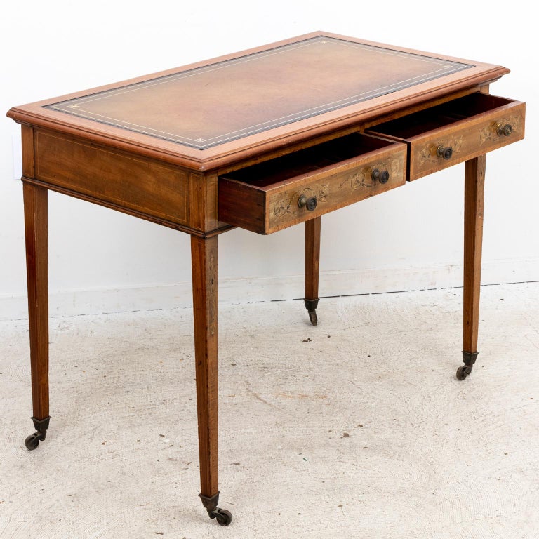 Vintage Two Drawer Leather Top Writing Desk at 1stDibs
