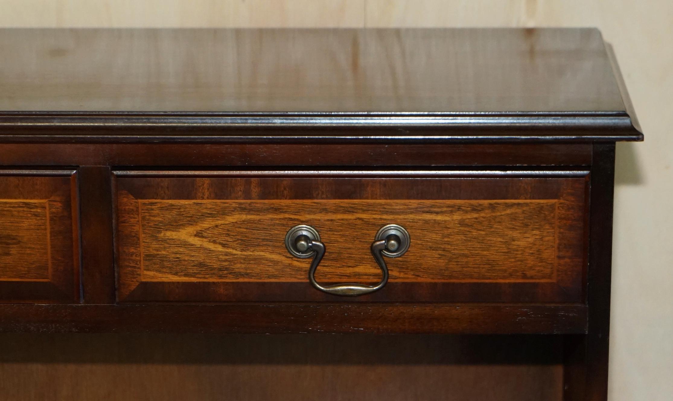 English Vintage Two Drawer Made in England Flamed Hardwood Dwarf Open Library Bookcase