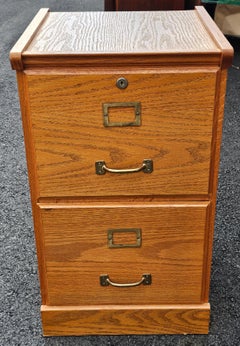 Vintage Two-Drawer Oak Locking Filing Cabinet