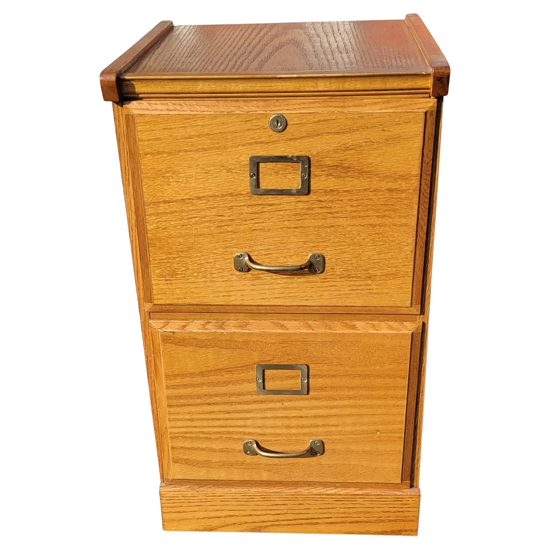Vintage Two Drawer Oak Locking Filing Cabinet