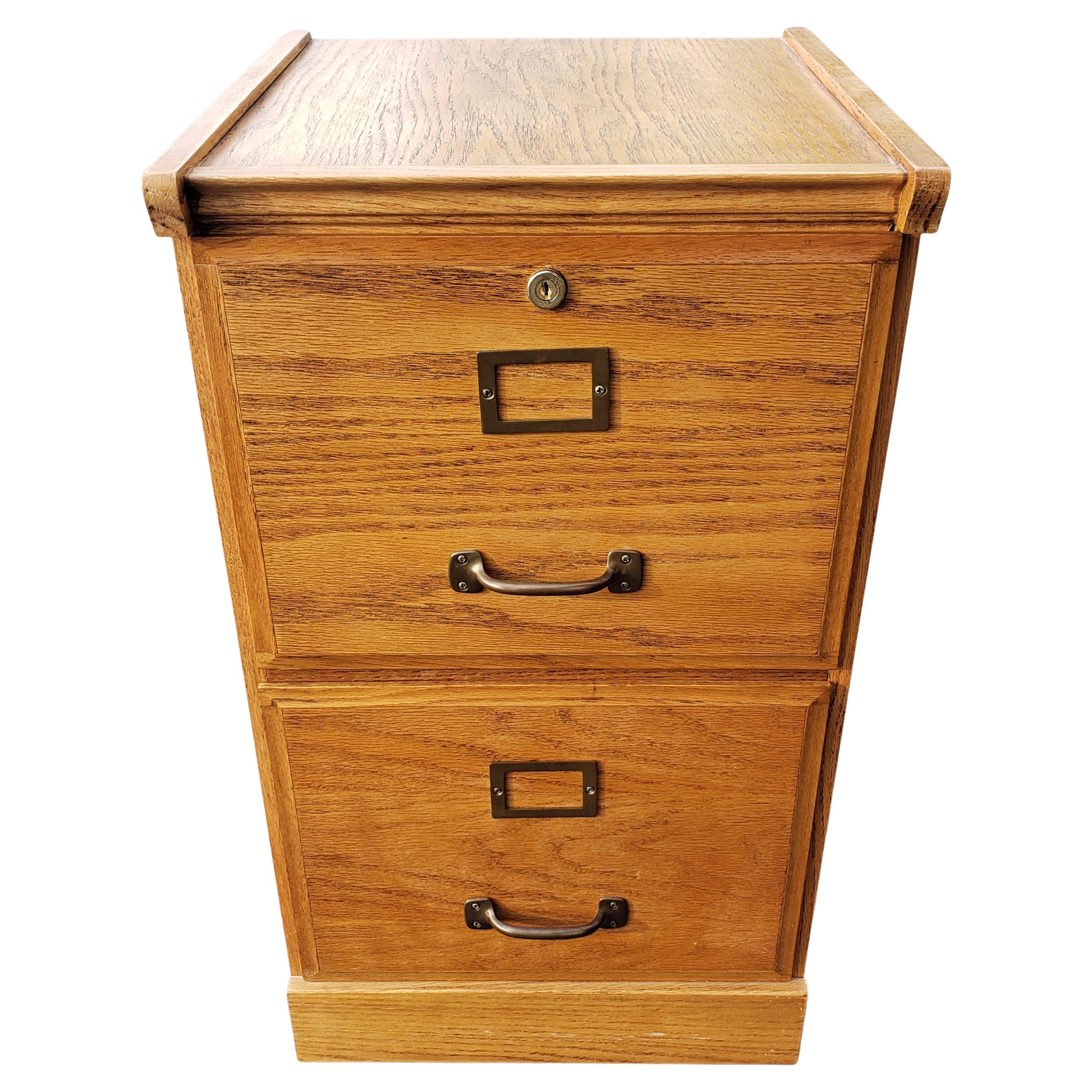 Vintage Two-Drawer Oak Locking Filing Cabinet For Sale