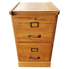 Vintage Two-Drawer Oak Locking Filing Cabinet