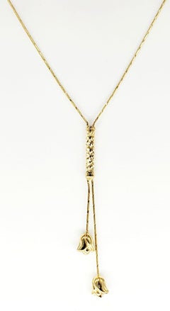 Vintage Two Flower Roses Stem Vase 14 Karat Drop Necklace