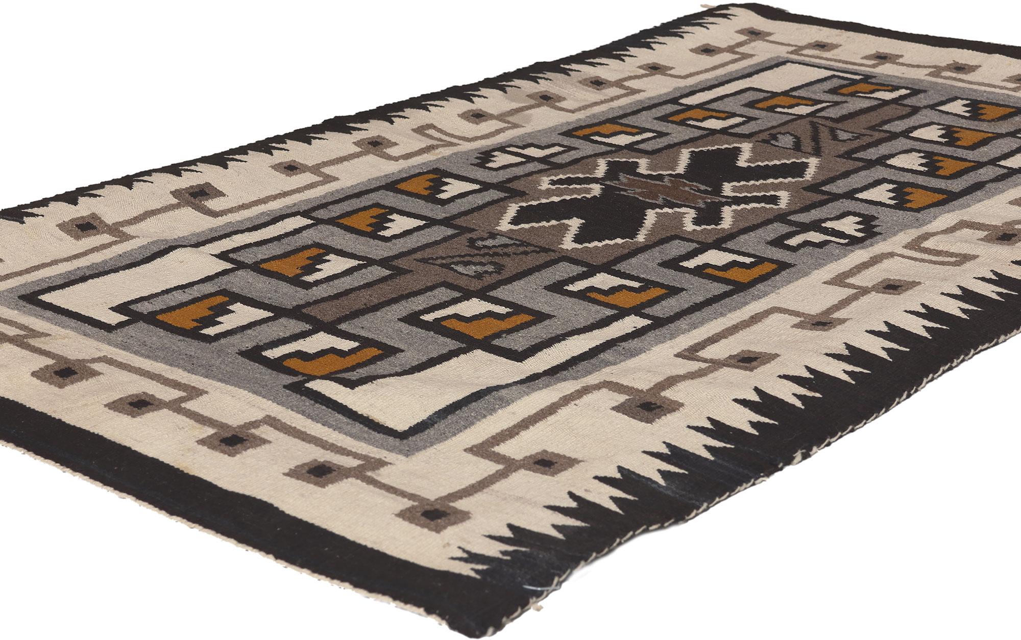 78637 Vintage Two Grey Hills Navajo Rug, 02'11 x 05'00.
Organic Modern meets subtle Southwest style in this handwoven Two Grey Hills rug. The eye-catching Navajo design and neutral earthy colorway woven into this piece work together to evoke a