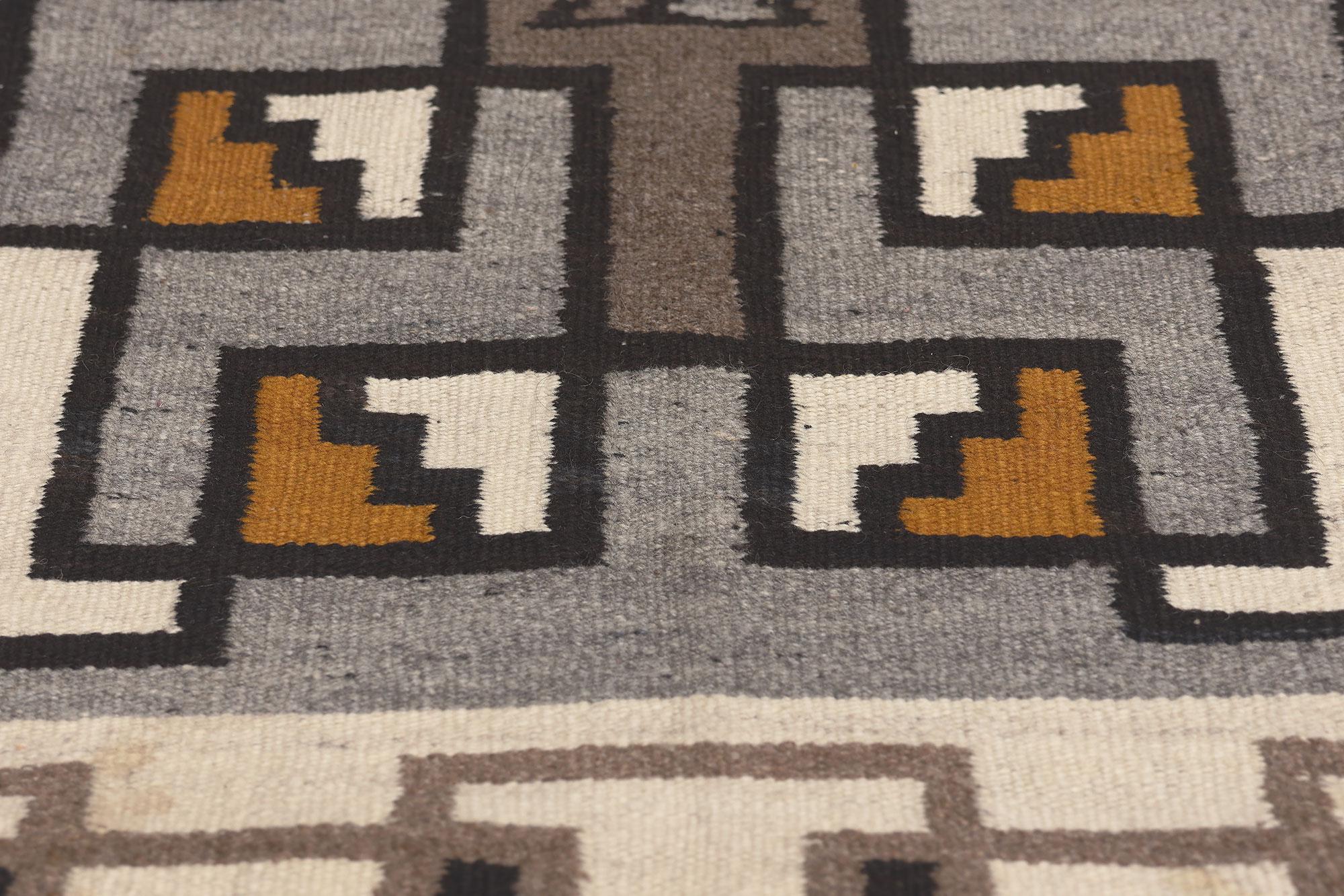 Hand-Woven Vintage Two Grey Hills Navajo Rug, Organic Modern Meets Subtle Southwest For Sale