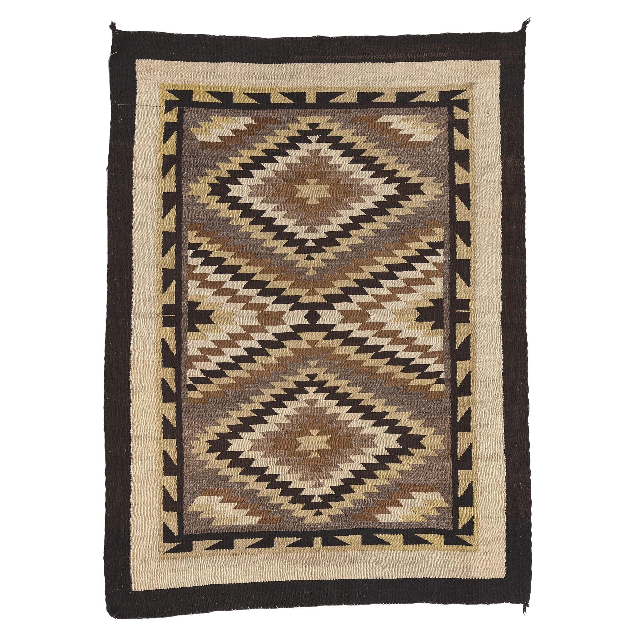 Vintage Two Grey Hills Navajo Rug, Subtle Southwest Meets Organic Modern