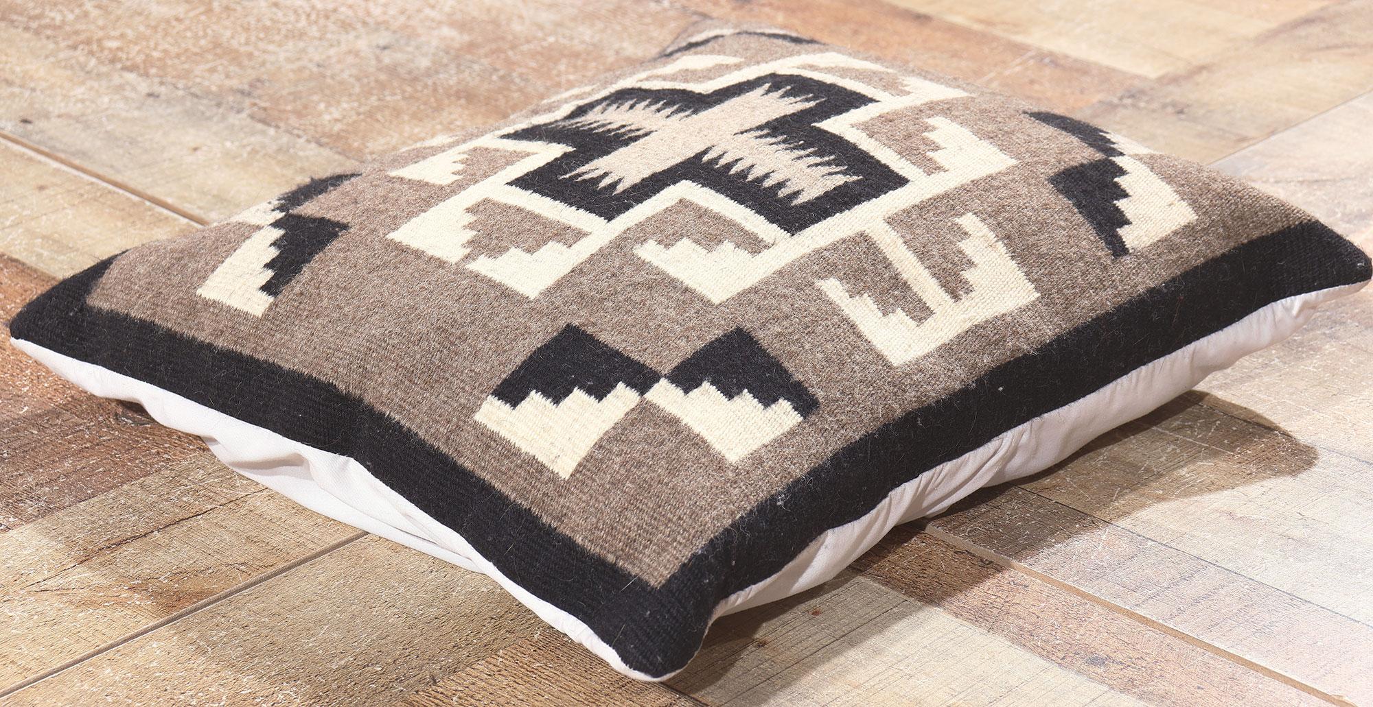 78666 Vintage Two Grey Hills-Inspired Pillow  Timeless Artisan Luxury in Earth-Toned Geometry, 01'03 x 01'05. A jewel of Southwestern textile design, this handwoven wool accent pillow draws inspiration from the celebrated Two Grey Hills