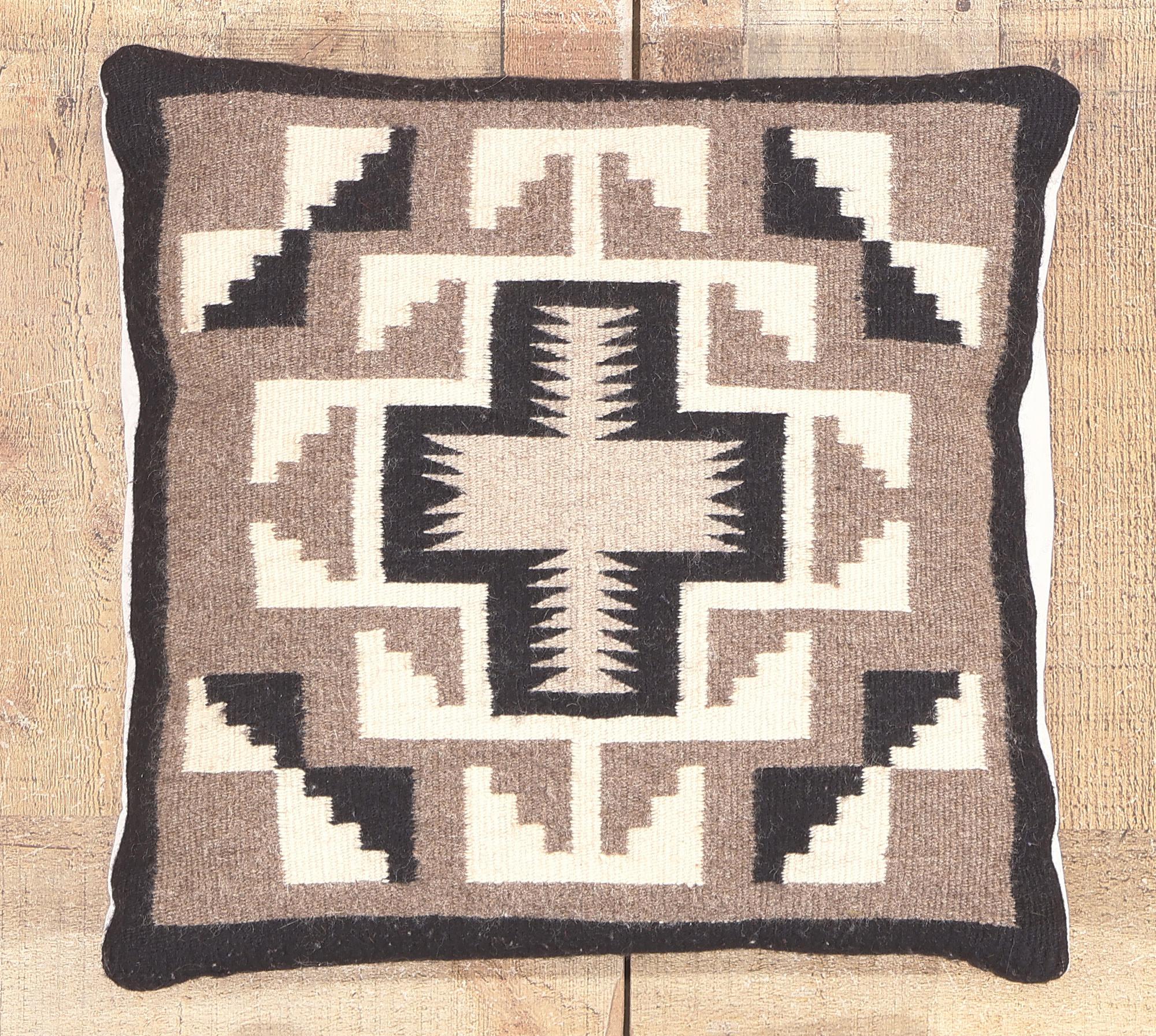 Hand-Woven 1930's Earth-Tone Two Grey Hills-Inspired Pillow, Timeless Artisan Luxury For Sale