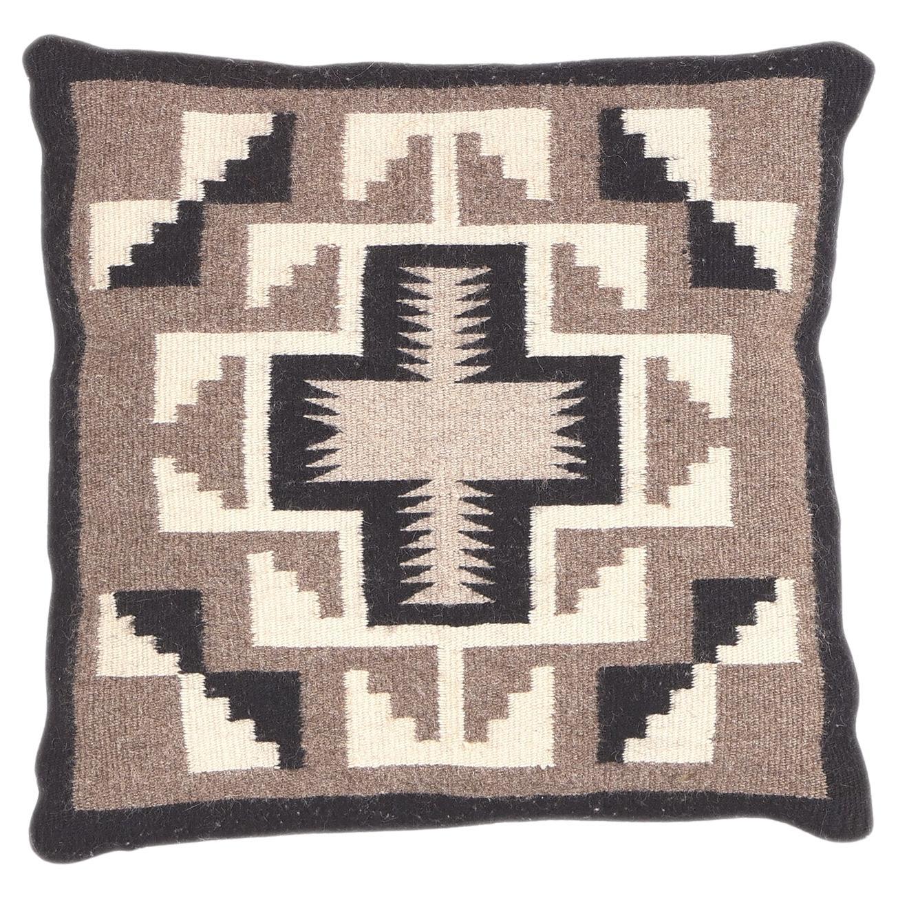 Vintage Two Grey Hills Navajo Weaving Pillow, Native American Textile