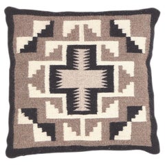 Vintage Two Grey Hills Navajo Weaving Pillow, Native American Textile