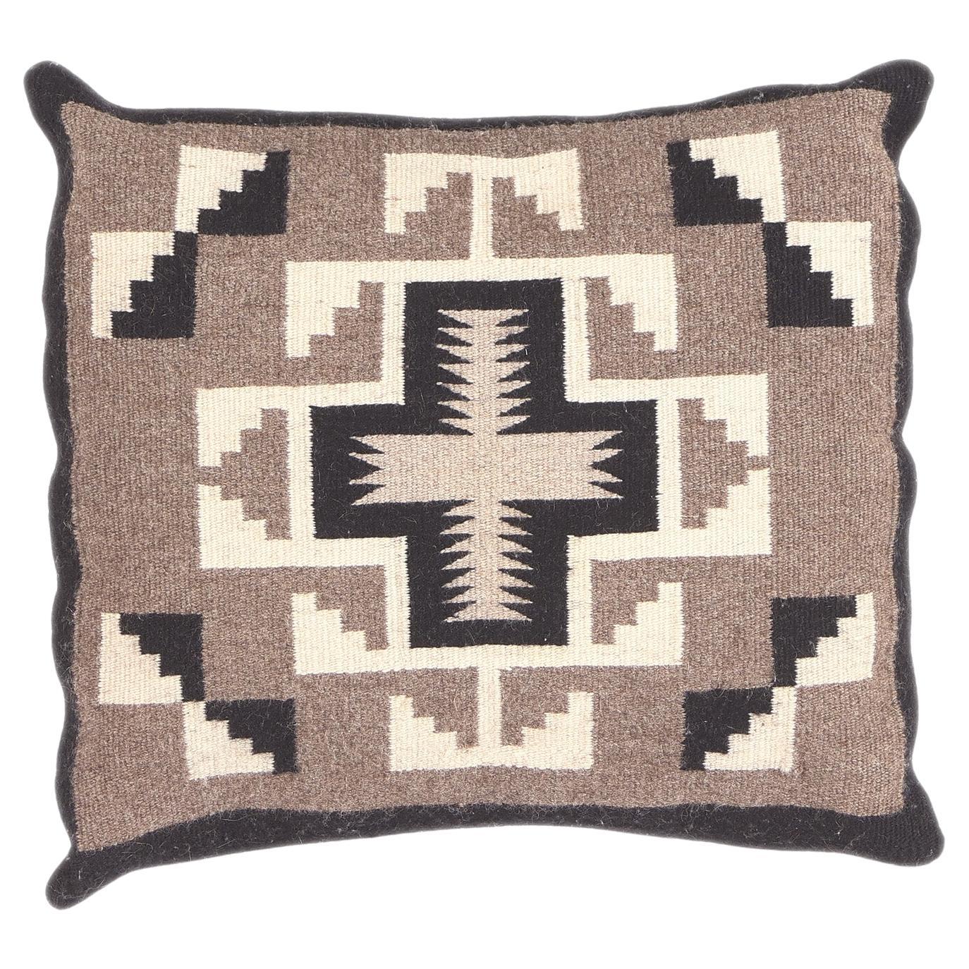 Vintage Two Grey Hills Navajo Weaving Pillow, Native American Textile