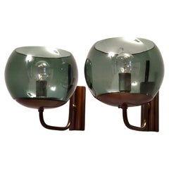 Vintage Two-Light Green Glass and Copper Appliques, Italy