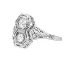Vintage Two Natural Diamonds Ring 14k White Gold 0.40cts