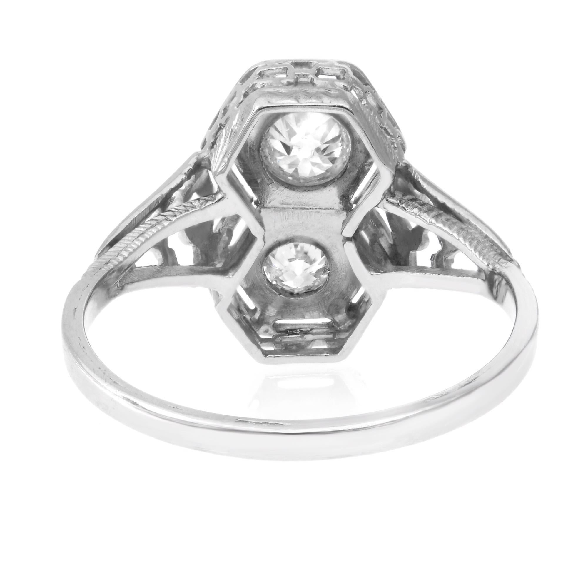 Round Cut Vintage Two Natural Diamonds Ring 14k White Gold 0.40cts For Sale