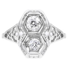 Vintage Two Natural Diamonds Ring 14k White Gold 0.40cts