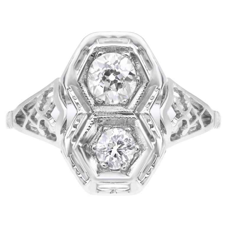 Vintage Two Natural Diamonds Ring 14k White Gold 0.40cts For Sale at 1stDibs