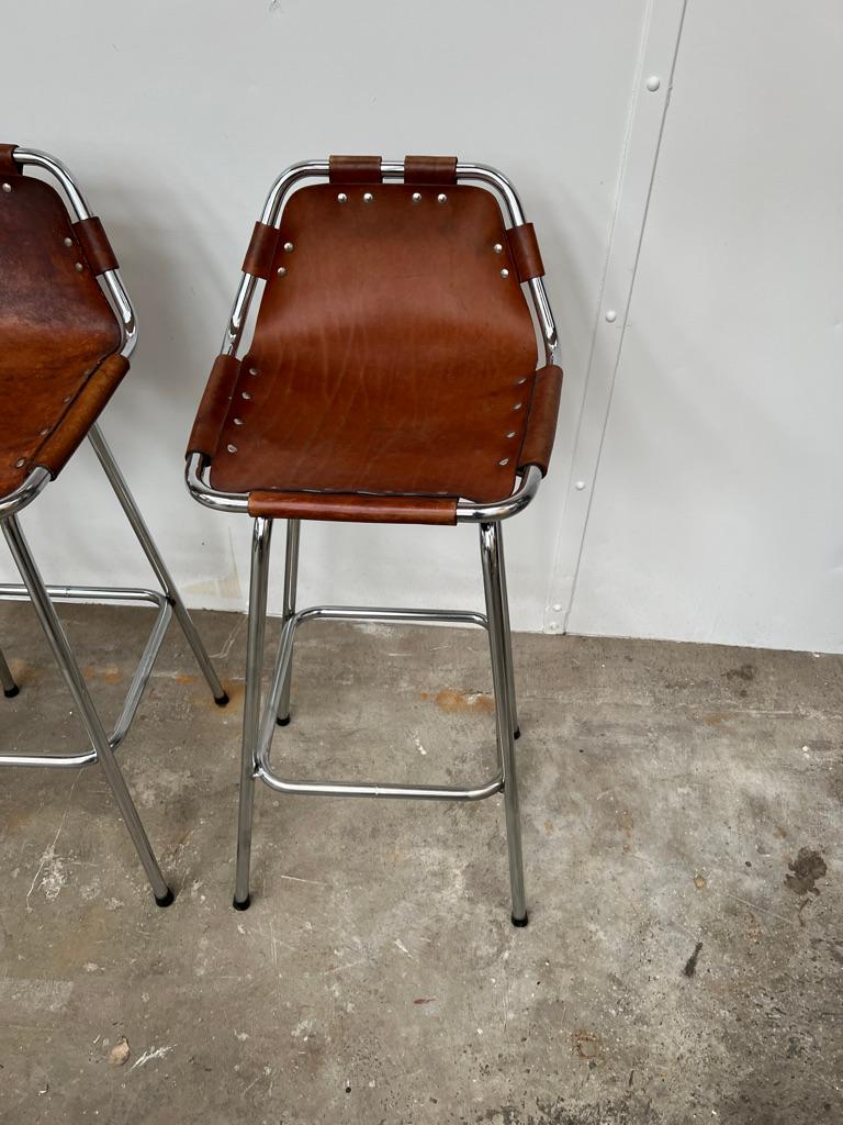 Mid-Century Modern Vintage 3x Original Leather selected by Charlotte Perriand Stools for Les Arcs