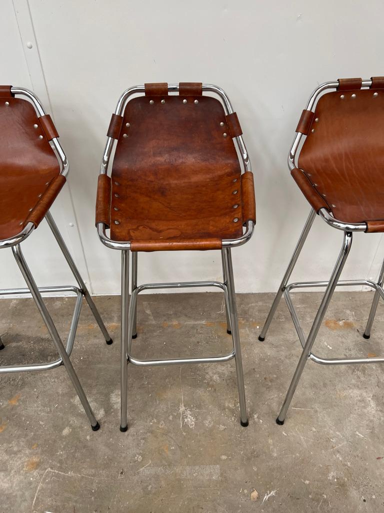 French Vintage 3x Original Leather selected by Charlotte Perriand Stools for Les Arcs