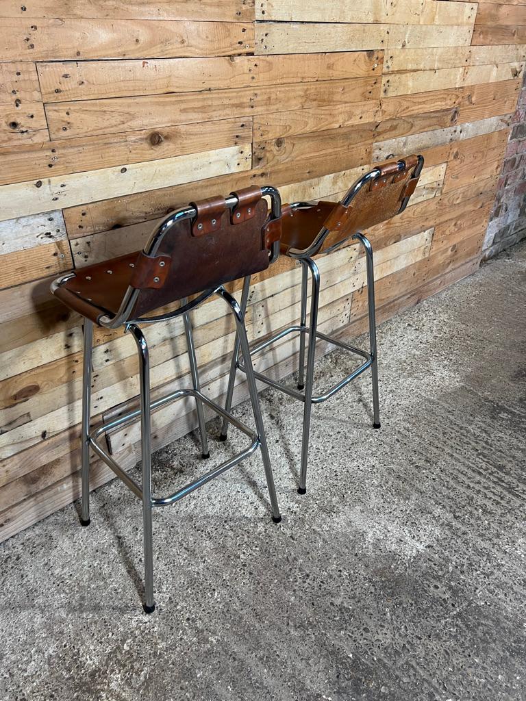 Metal  Vintage Two Original Leather Selected by Charlotte Perriand Stools for Les Arcs For Sale