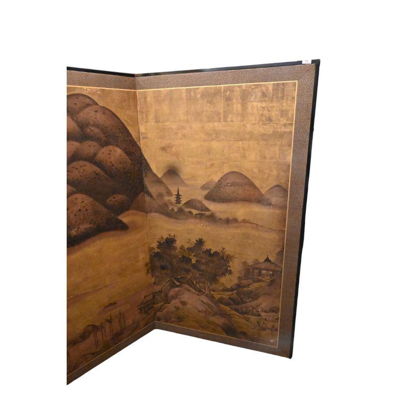 Chinoiserie Vintage Two Panel Asian Screen Landscape Scene For Sale