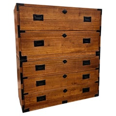 Vintage Two-Part Japanese Kimono Five Drawer Tansu Dresser Circa 1960s