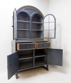 Vintage Two-piece vaisselier lacquered grey - a pair available (A)