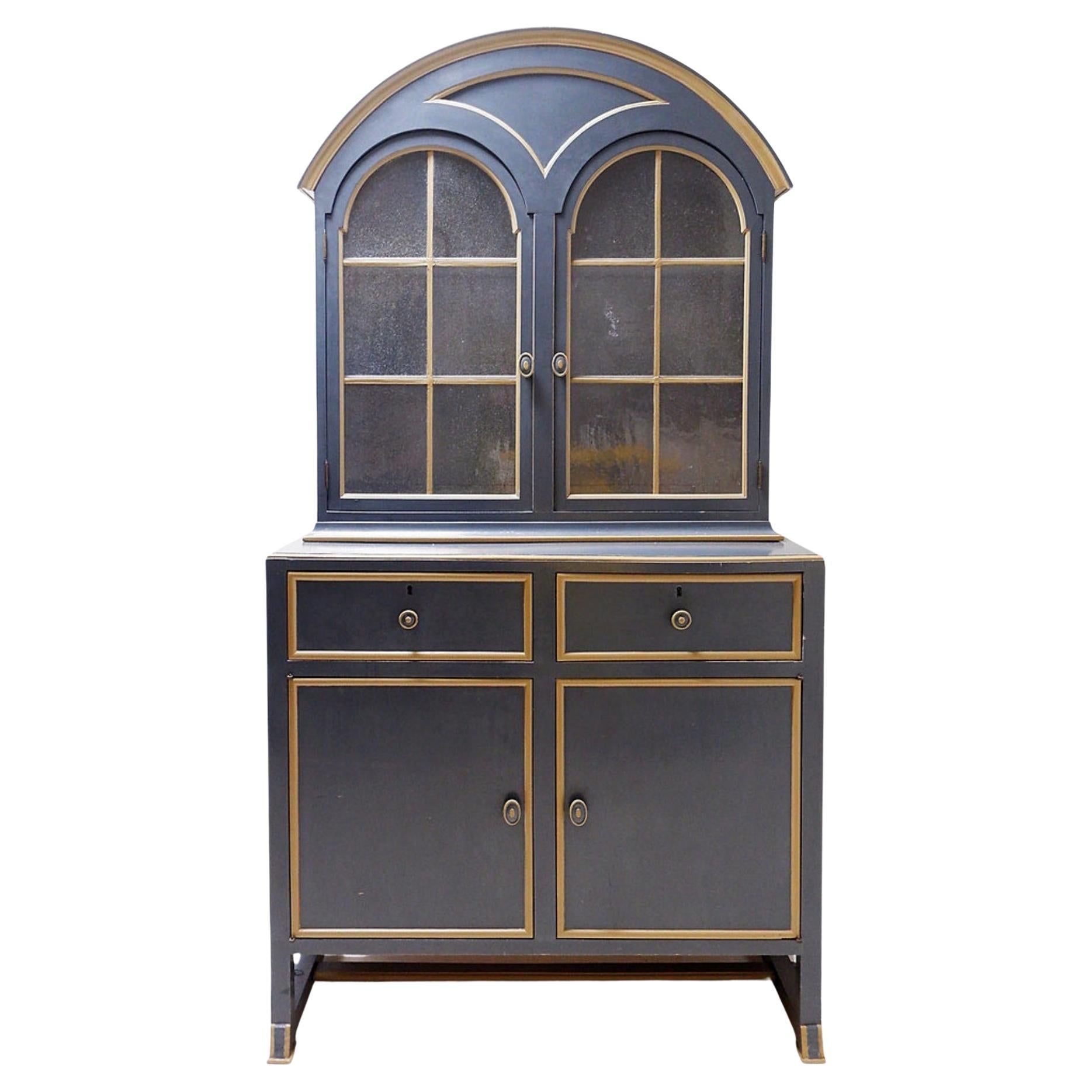 Vintage Two-piece vaisselier lacquered grey - a pair available (B) For Sale