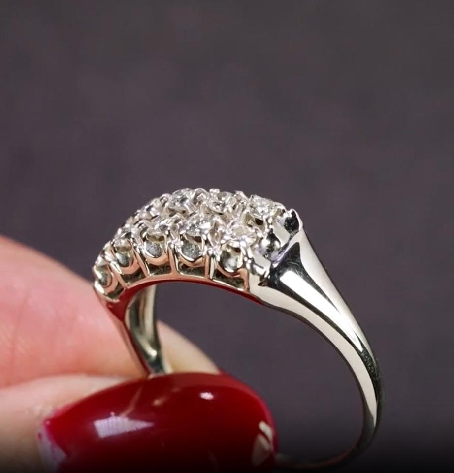 Art déco Bague vintage à deux rangs de diamants en or blanc en vente