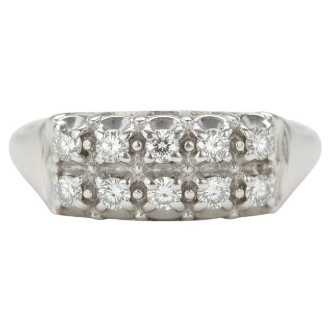 Bague vintage à deux rangs de diamants en or blanc